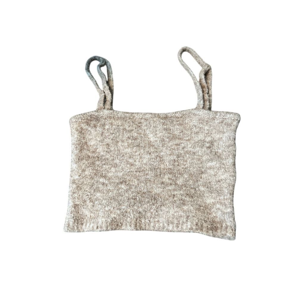 Kourt‎ Knit Cropped Tank Top Cami Sleeveless Beige Heathered Medium
